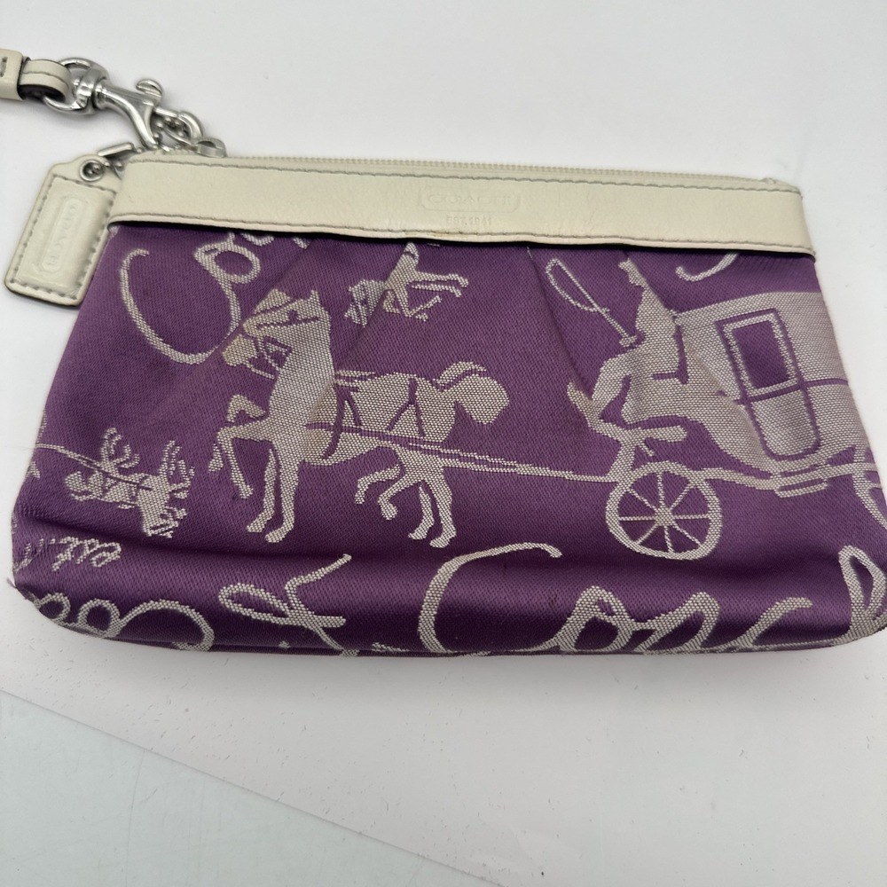 VTG Y2K Coach Purple Horse Carriage Print Wristlet & Bag Canvas Leather Trim EUC - Picture 5 of 14